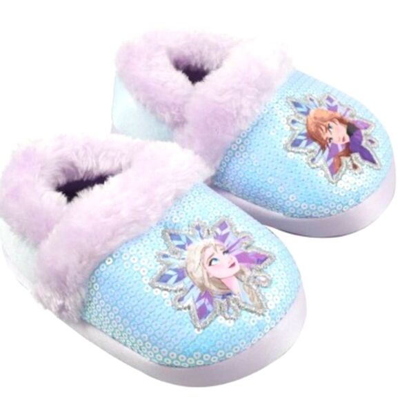 NWT Disney Frozen Fuzzy Sequined Toddler Slippers - Picture 1 of 2